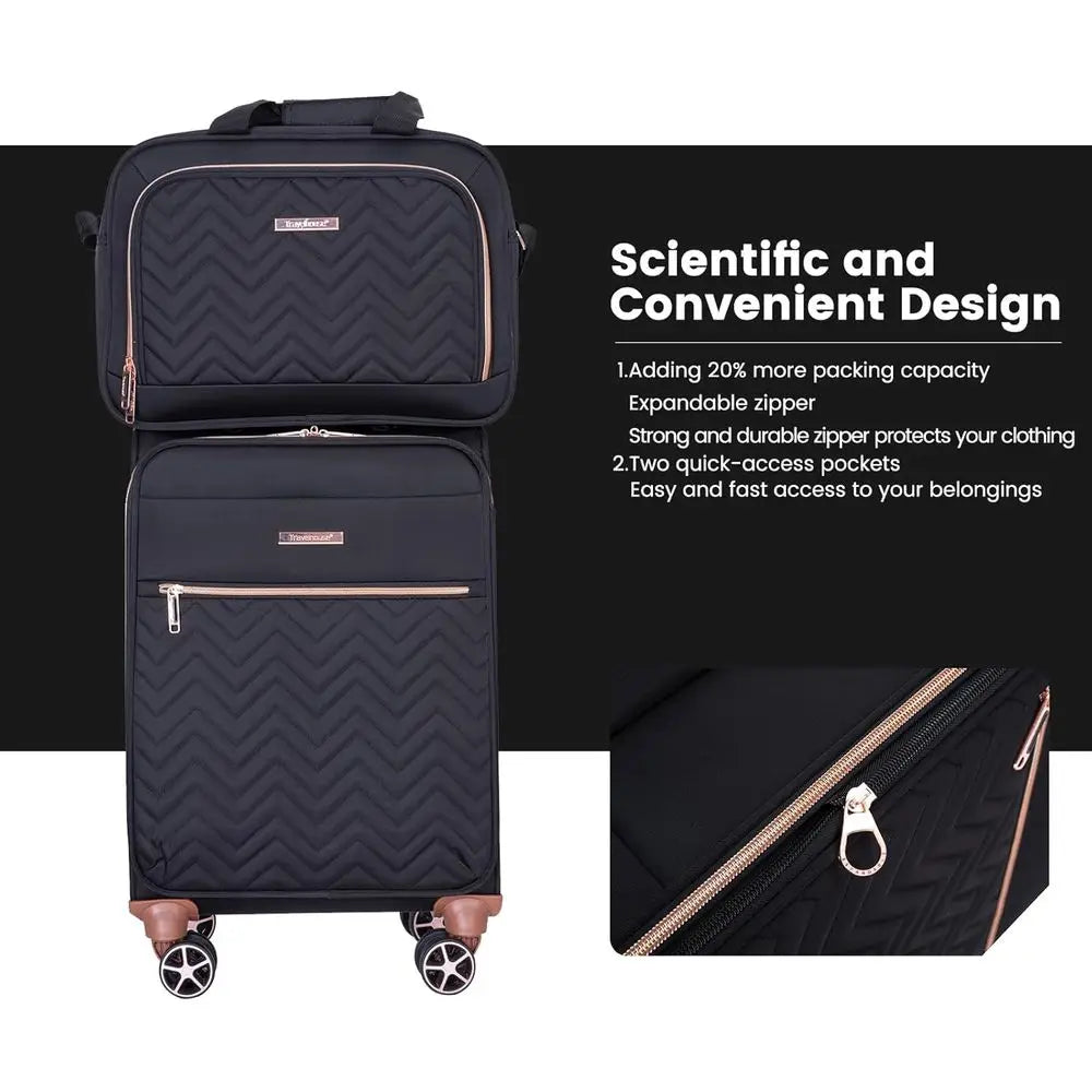 Expandable Lightweight Suitcase Set, 4-Piece with Double Spinner Wheels (16/20/24/28 inches), Black