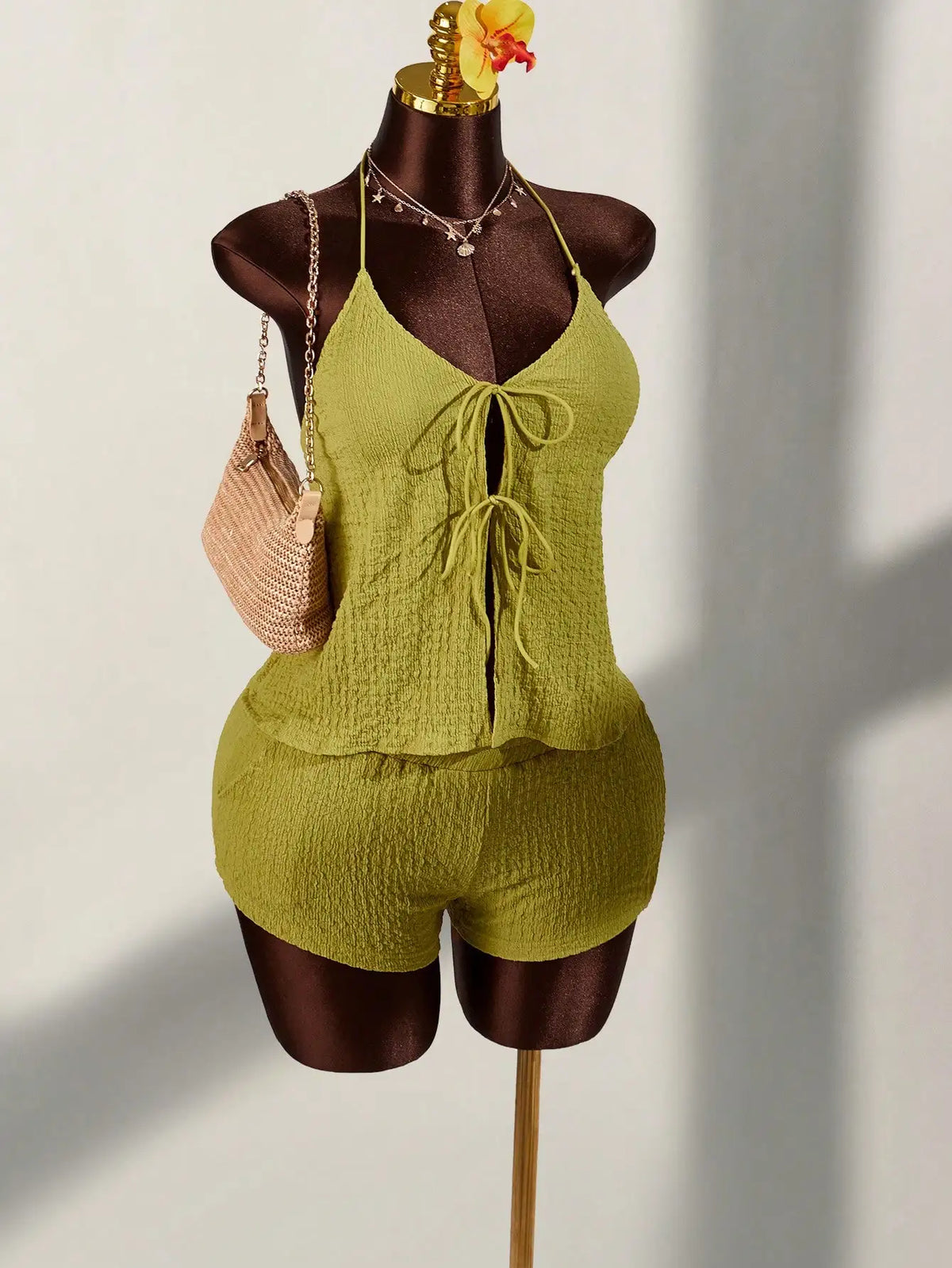 Women Summer Two Piece Outfit Halter Top And Shorts Set Casual Vacation Wear