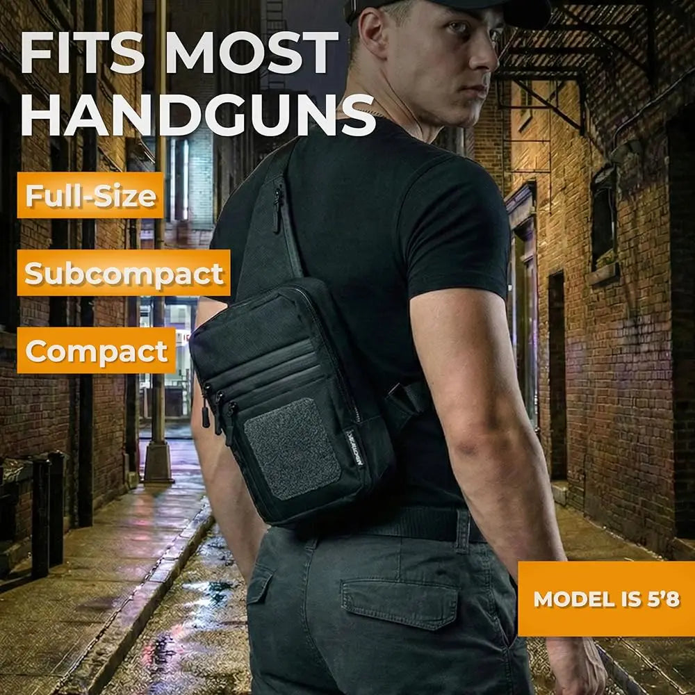 Premium Carry Sling Bag for Men with Quick Access Pull Tab and 4 Accessory Slots — CCW Sling Bag for Men with Waterproof Heav