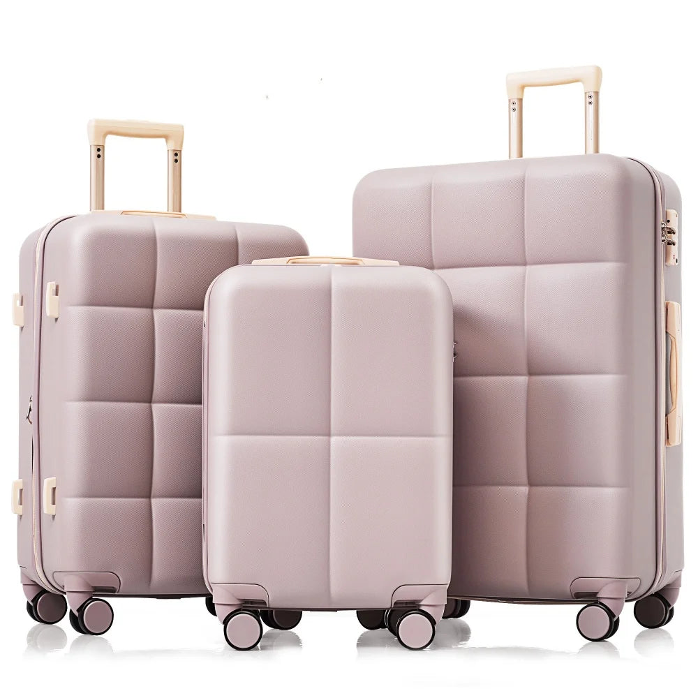 3 Piece Airline Certified Carry-on Luggage Set Cup Holder ABS Hard Shell Spinner Wheels Black Travel Suitcase