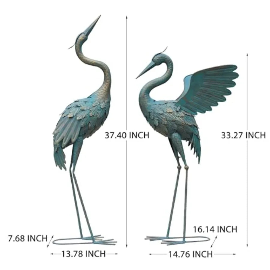 33-37 Inch Metal Crane Garden Statue Decor Bird Garden Sculpture Statues Outdoor Decoration for Yard Patio Lawn Backyard Pool S