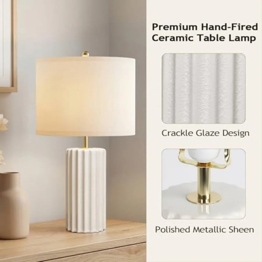 21" Modern Ceramic Table Lamp Set of 2 for Bedroom Touch Control White Desk Lamps for Living Room Farmhouse Bedside Lamps for N