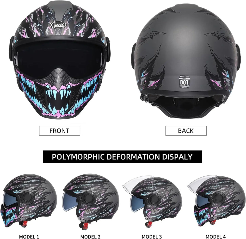 Full Face Motorcycle Helmets Off-Road Motocross Helmet for Men Women Dual Visor with Internal Tinted Sunshield Open Face 3/4 Adu