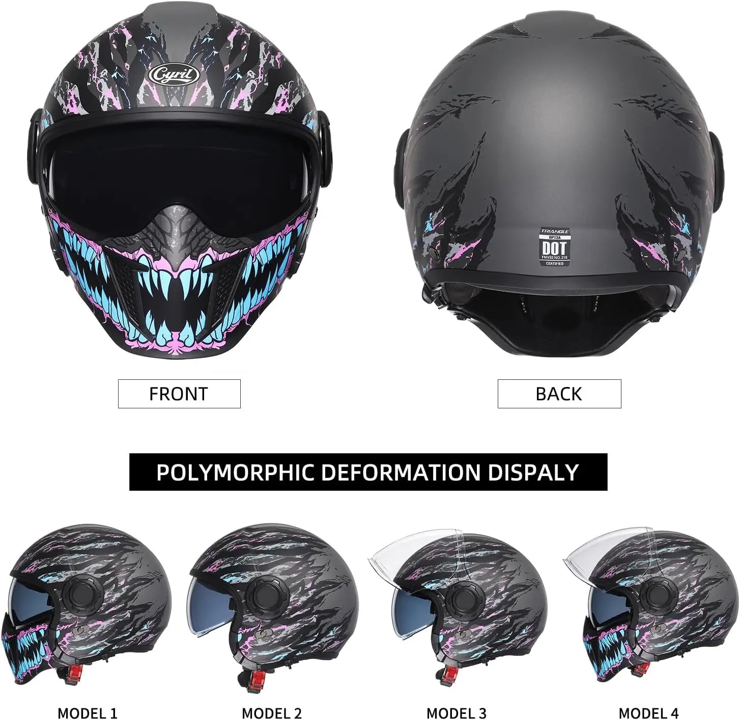 Full Face Motorcycle Helmets Off-Road Motocross Helmet for Men Women Dual Visor with Internal Tinted Sunshield Open Face 3/4 Adu
