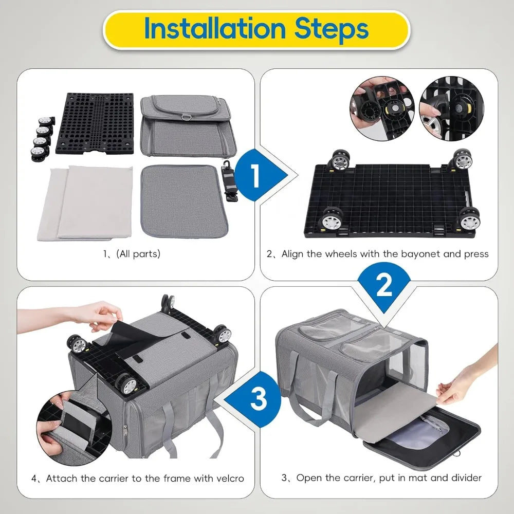 Expandable Pet Carrier with Wheels, Double Cat Dog Carrier 21x 17x 16 up to 40 Lbs, Rolling Pet Carrier for Cats and Dogs, Extra