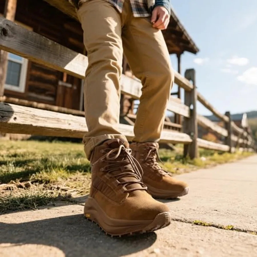 NORTIV Men's Wide Toe Box Work Military Tactical Boots Barefoot Hiking Low Drop Leather Side Zipper Motorcycle Combat Boots Pik