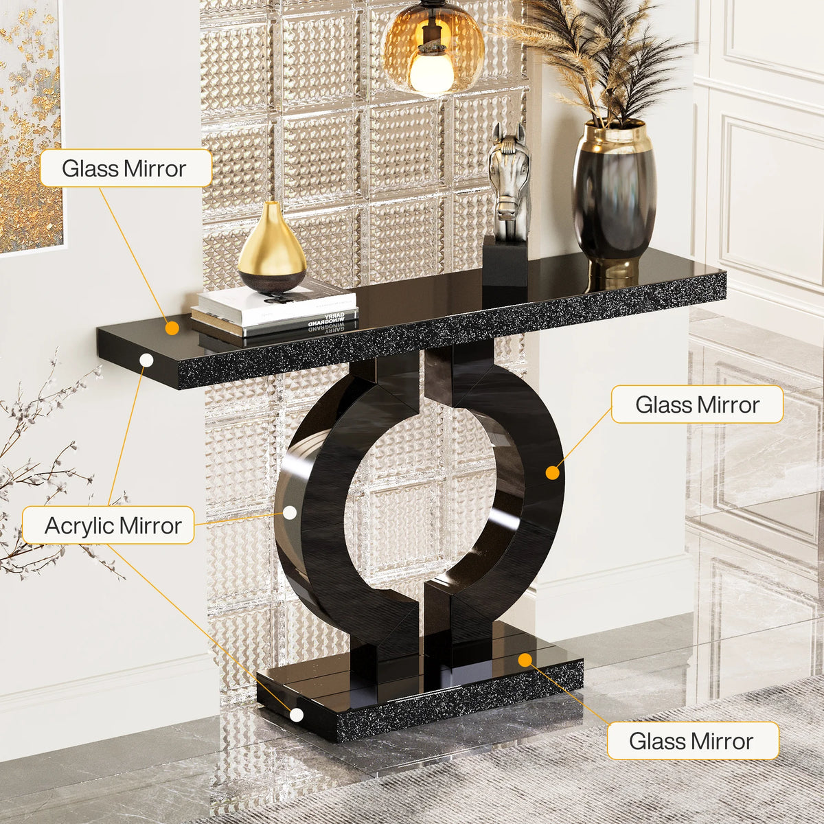 Tribesigns 43-Inch Modern Mirrored Console Table, Glass Sofa Table with Mirror Finish, Entryway Table with O-Shaped Base, Rectan