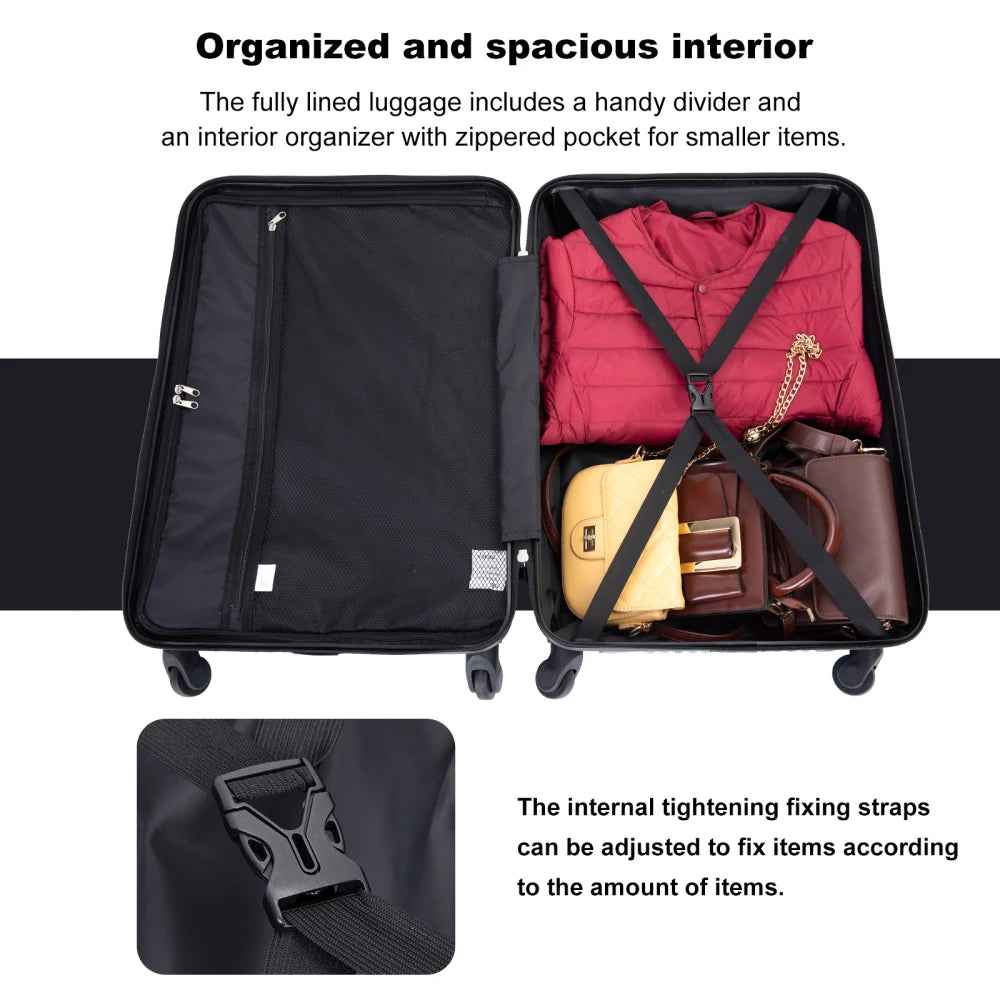 3 Piece Luggage Sets PC+ABS Lightweight Suitcase with Two Hooks Spinner Wheels(20/24/28) Light Purple