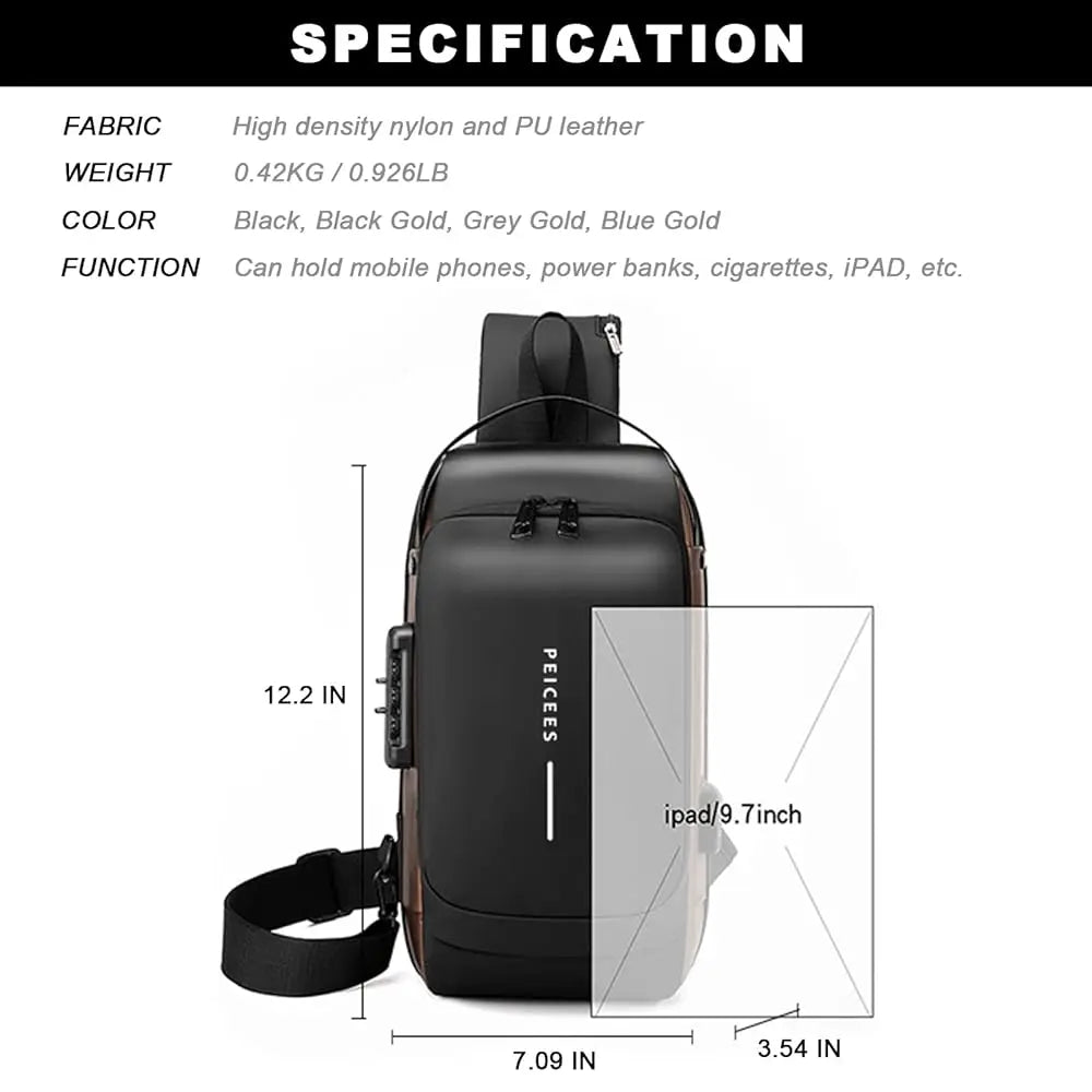 Mens Crossbody Bag Man Bags Mens Purse Anti-theft Leather Sling Bag Shoulder Bag Chest Bag for Daily Use, Black Black