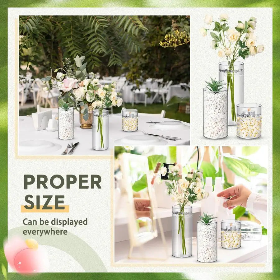 36 Pcs Plastic Cylinder Vases Tall Plastic Flower Vases for Centerpieces Hurricane Candle Holder for Home Wedding Office Party F