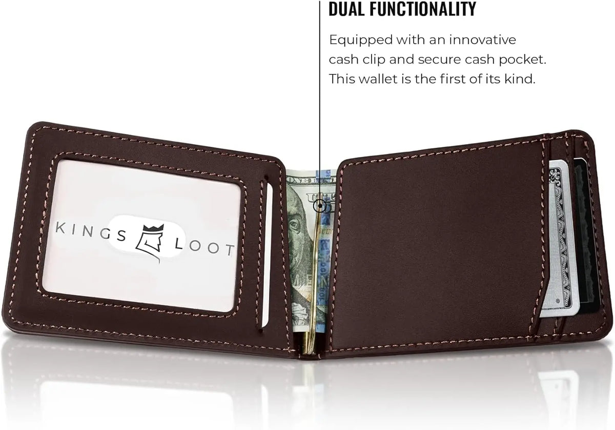 Slim RFID Blocking Leather Wallet for Men with Cash Pocket & Card Pull Strap, Holds 1-15 Cards