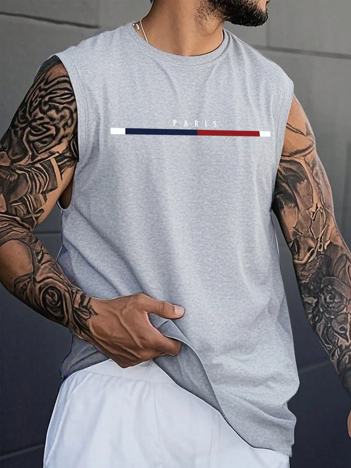 Men's Black Sleeveless Tank Top with Minimalist Color Bar Graphic