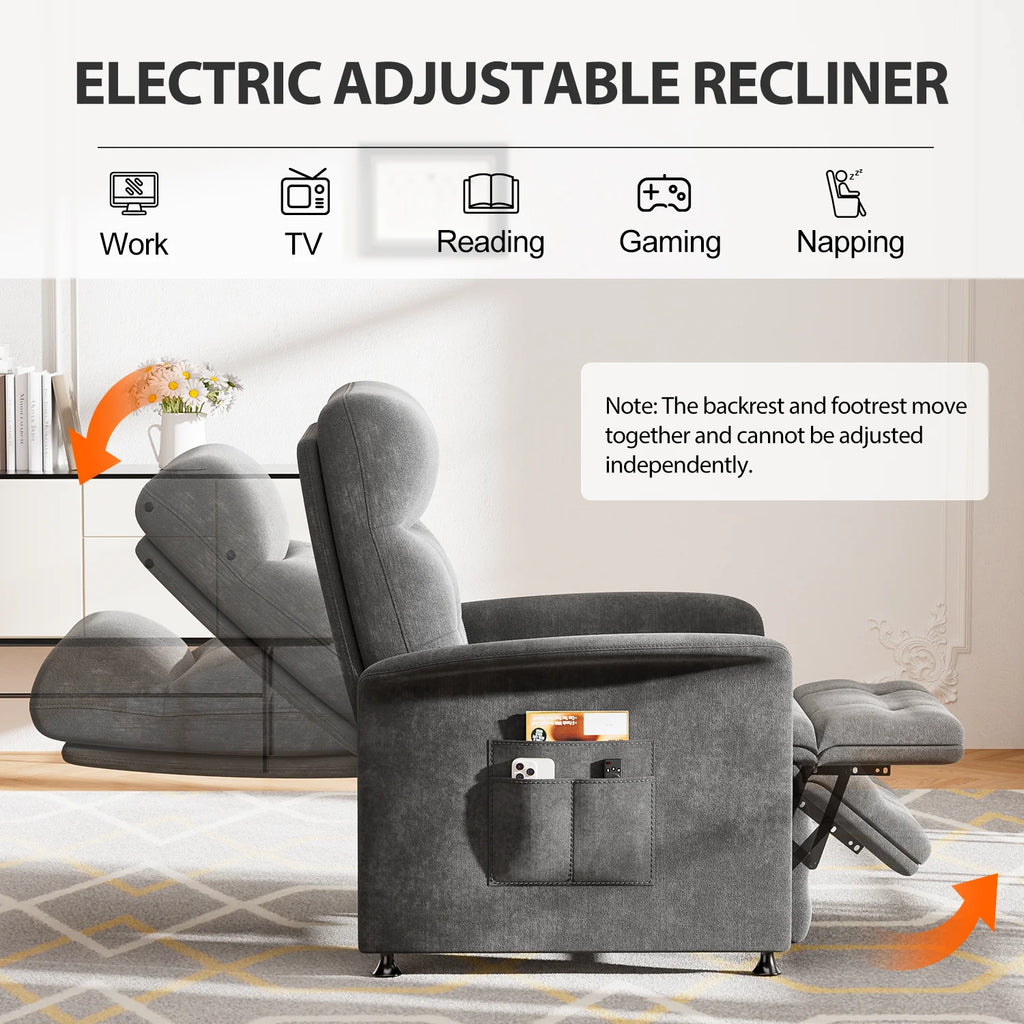Power Recliner Chair with Heated and Massage, Adjustable Soft Fabric Reclining Chair for Adults, Theater Seating Single Sofa