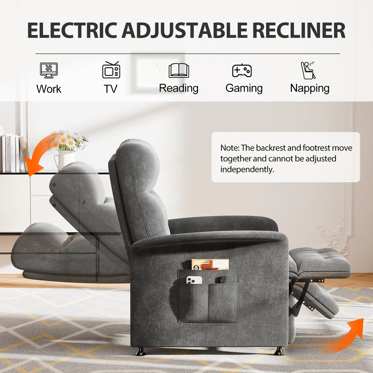 Power Recliner Chair with Heated and Massage, Adjustable Soft Fabric Reclining Chair for Adults, Theater Seating Single Sofa