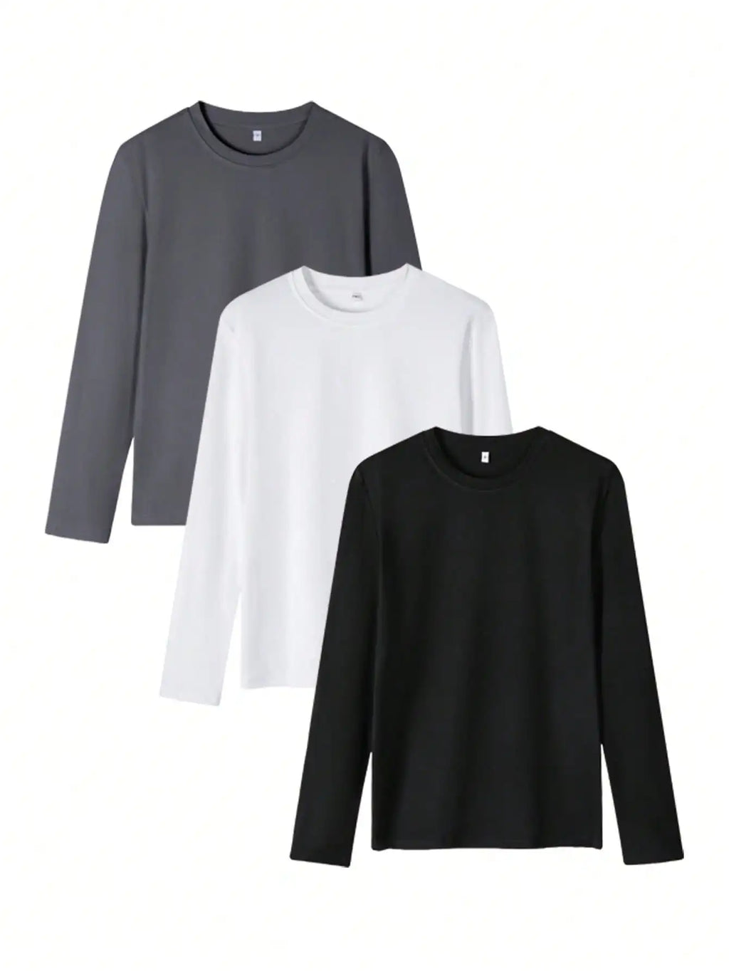 3-Pack Men's Solid Color Round Neck Slim Fit Long Sleeve T-Shirts for Casual Daily Wear
