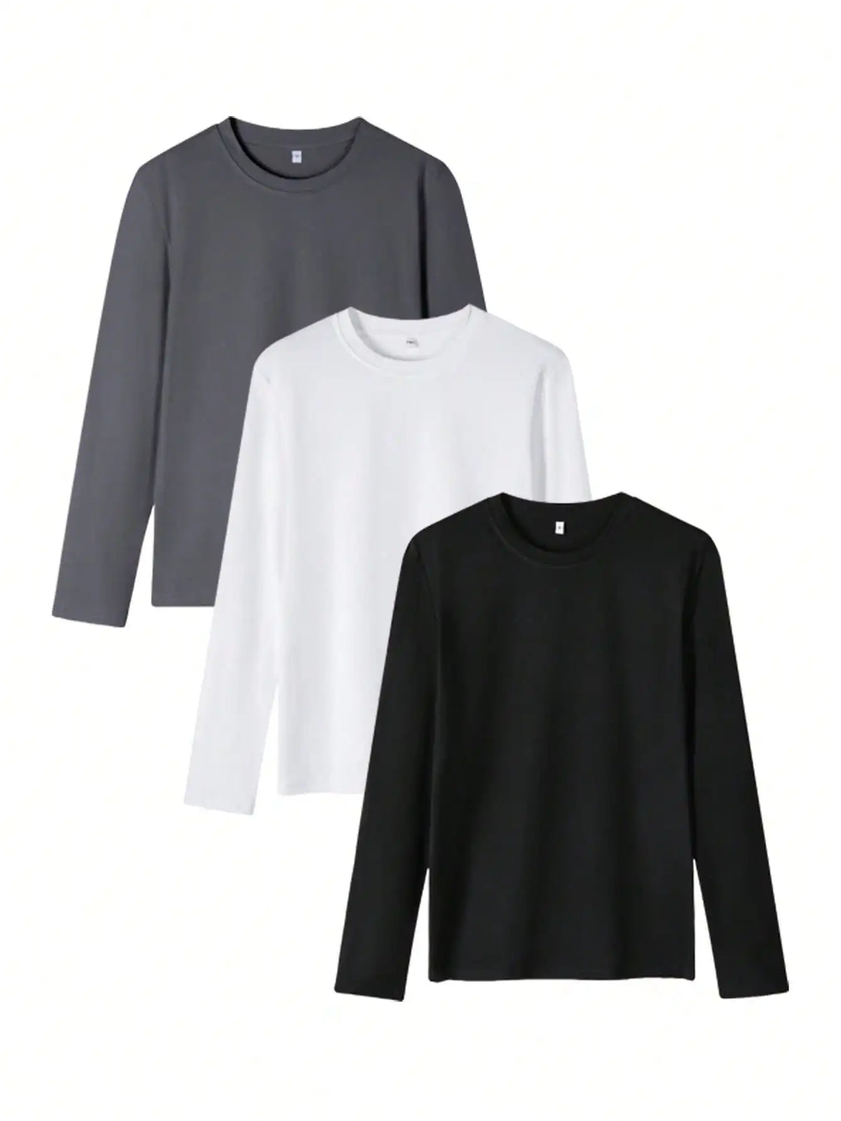 3-Pack Men's Solid Color Round Neck Slim Fit Long Sleeve T-Shirts for Casual Daily Wear