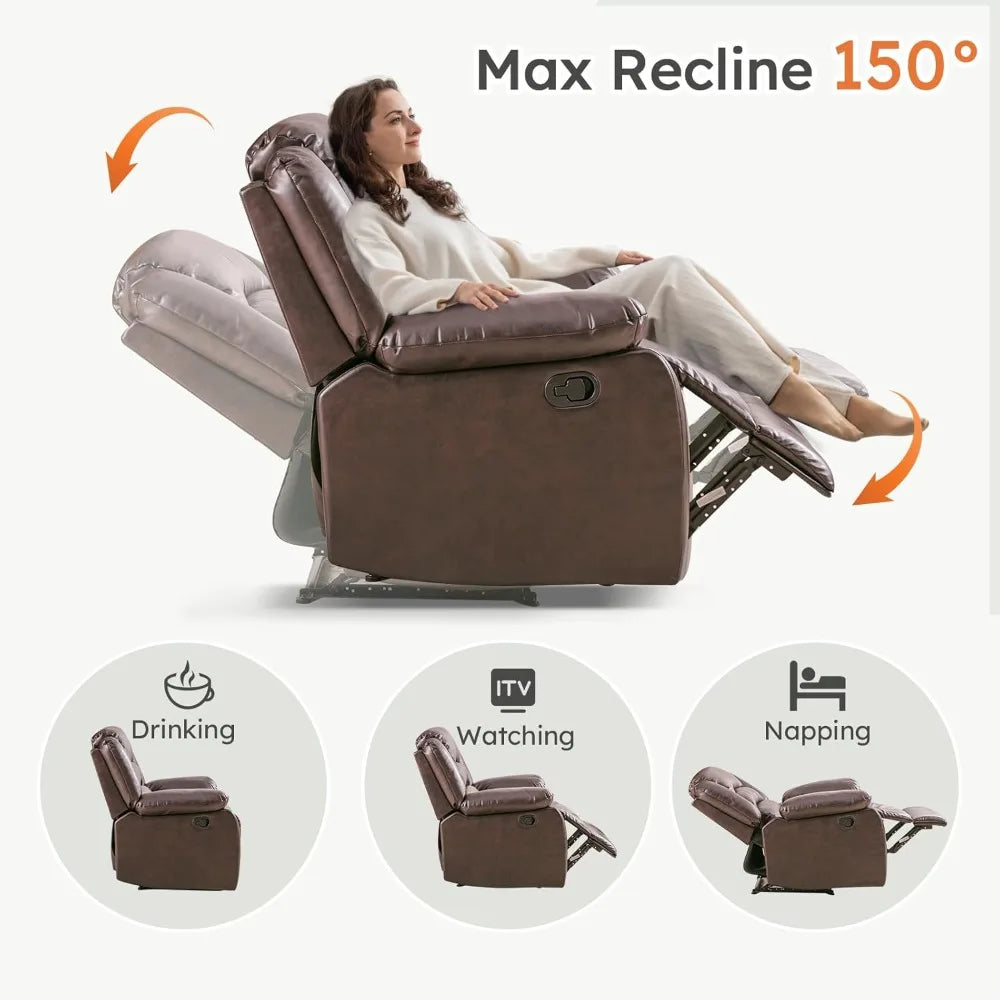 Recliner Chair, Breathable PU Leather Reclining Chair, Extra Wide Manual Recliners with Overstuffed Arm and Back, Customized