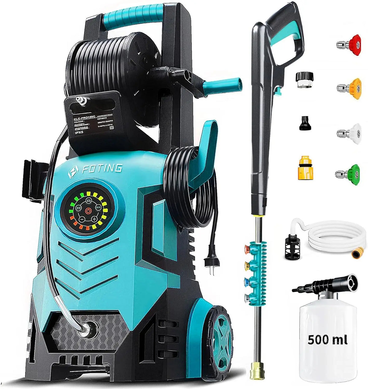 2026new Pressure Washer 5000PSI with Adj-8-Level Touch Screen, 34" Tall Power Washer, 4 Quick Connect Nozzles, Inlet