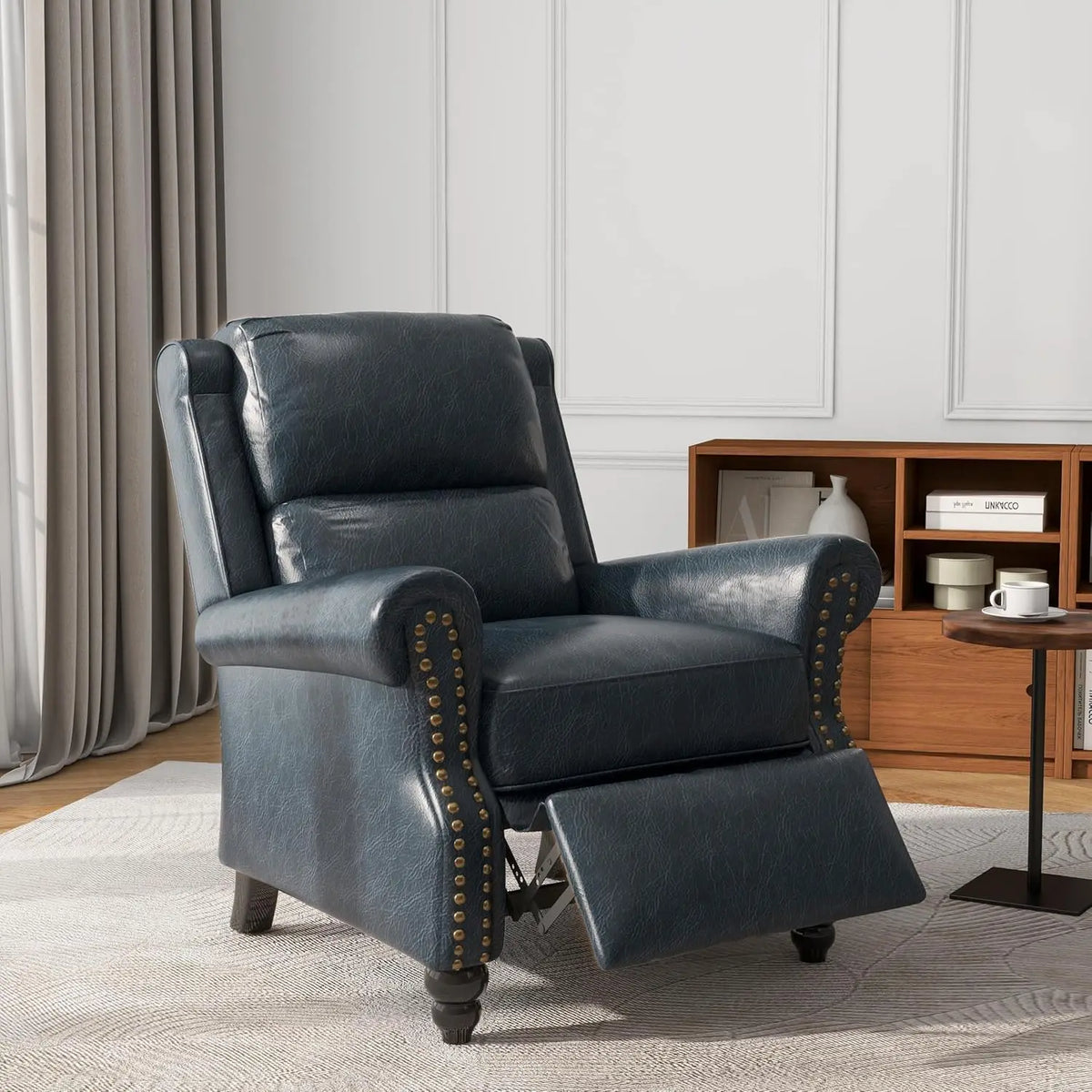 Pushback Floral Recliner Chair, Fabric Upholstered Armchair Push Back Accent Chair For Living Room, Rivet Trim Club, Customized