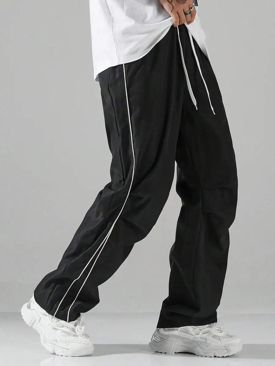 Men's Loose Fit Streetwear Joggers with Side Stripe, Lightweight Fall Pants