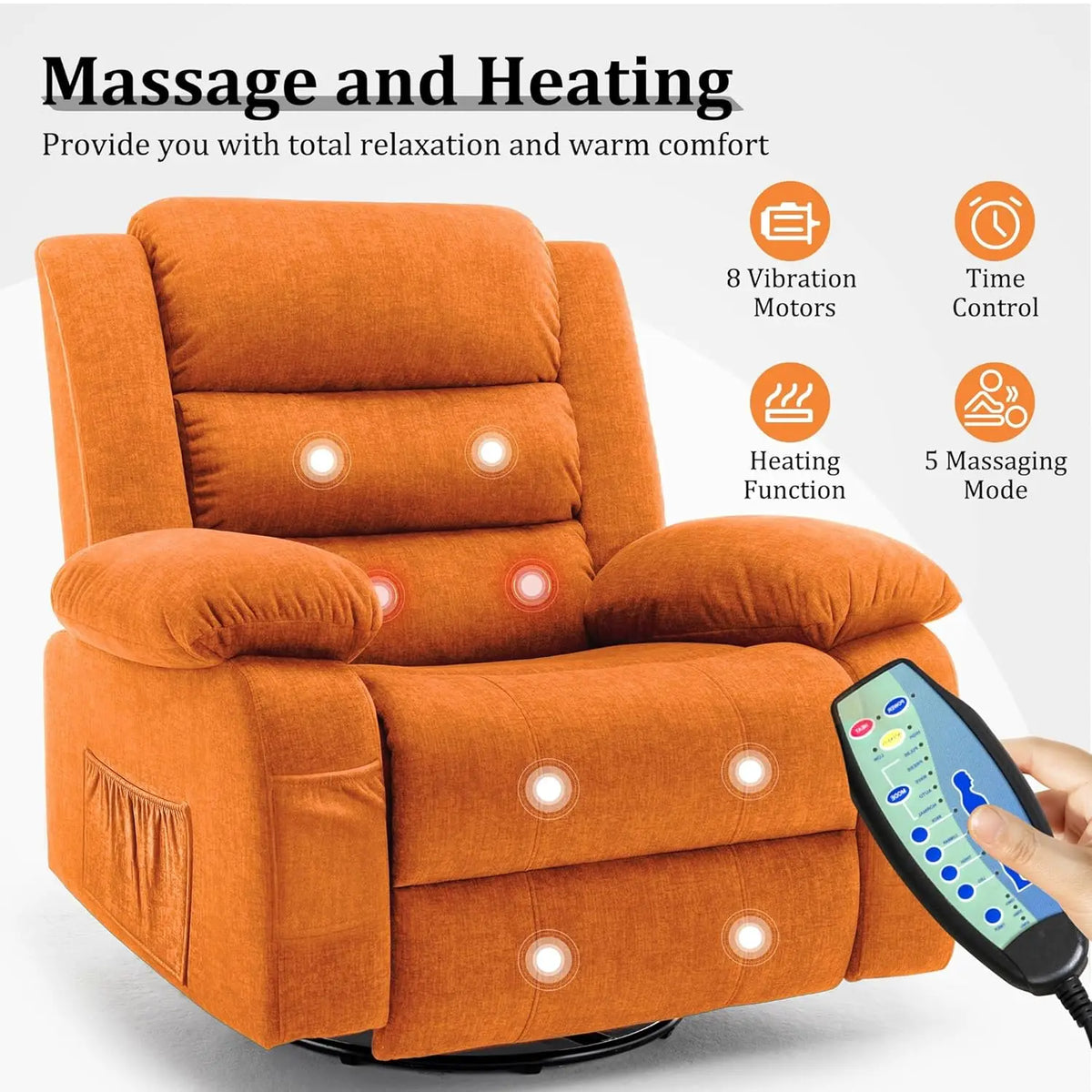 Recliner Chair, Wide Rocker Chair, Rocking Chair with Massage and Heat,360°Swivel Nursery Rocking Chairs, Oversized, Customized