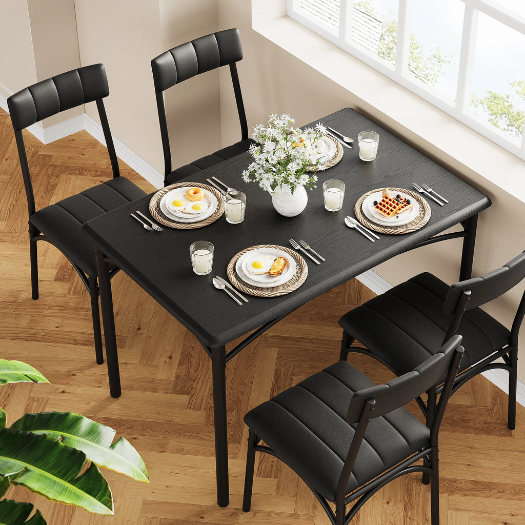 5-Piece Dining Table Set for 4, Modern Wood Kitchen Table with 4 Upholstered Chairs, Square Dinette Set for Apartment, Breakfast