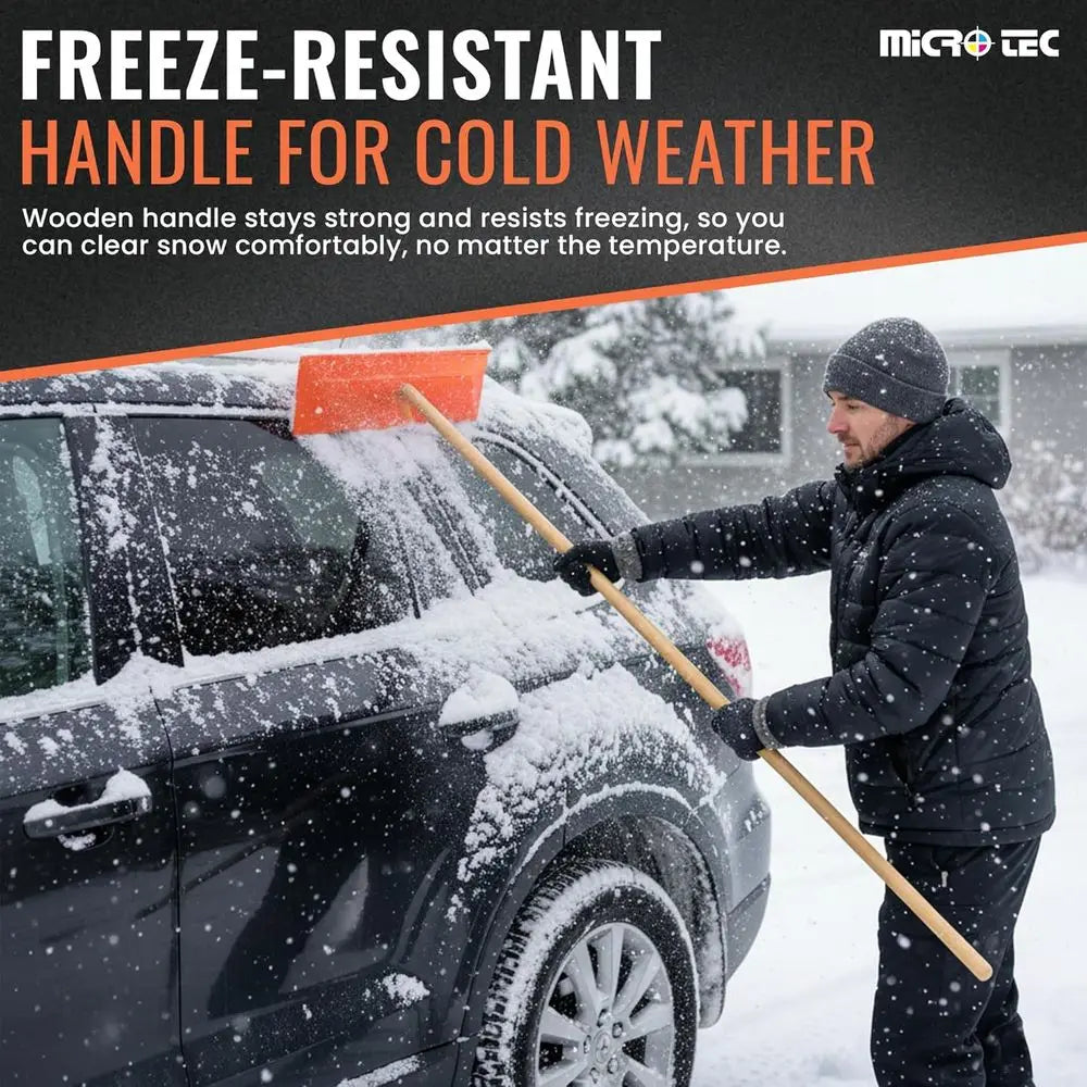 48 Wooden Handled Snow Rake - 18 Vinyl-Coated, Non-Abrasive, Freeze-Resistant Snow Removal Tool for Car Dealerships and Vehicle