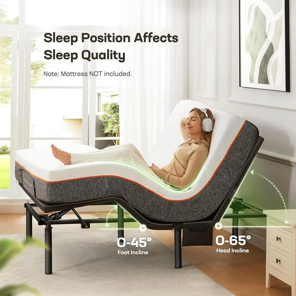 Adjustable Bed Base with Massage, USB Ports, Nightlight, Wireless Control, Quick Assembly, Multiple Height Settings