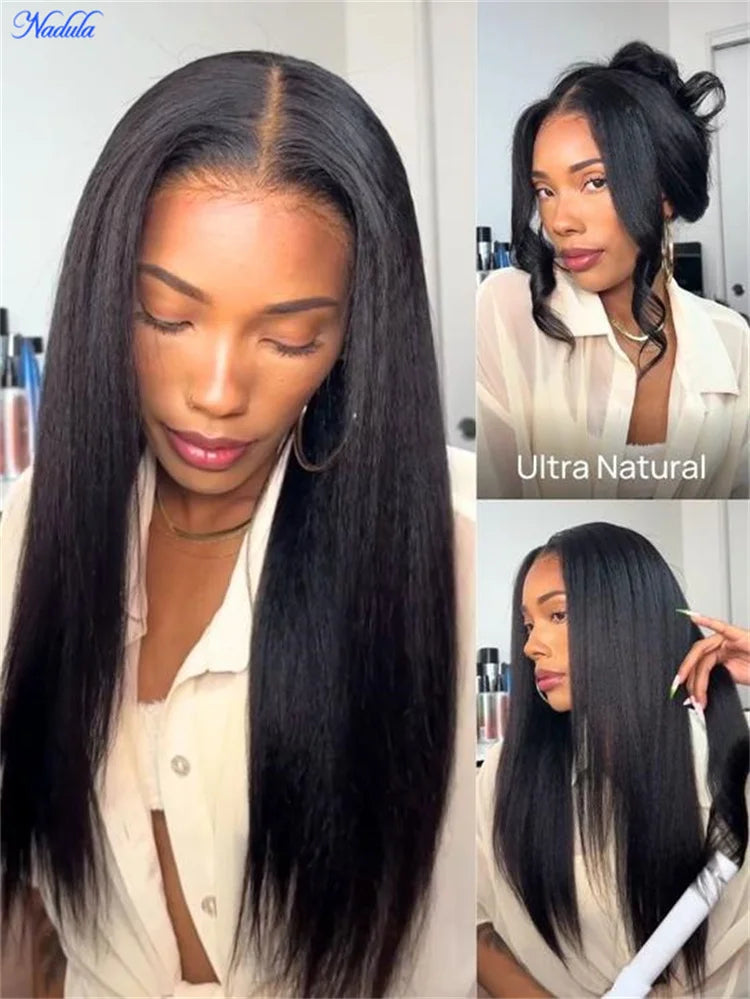 Nadula No Slip Yaki Straight Glueless Wig 100% Human Hair 7x5 Bye Bye Knots Put On and Go Glueless Human Hair Wig Ready to Wear