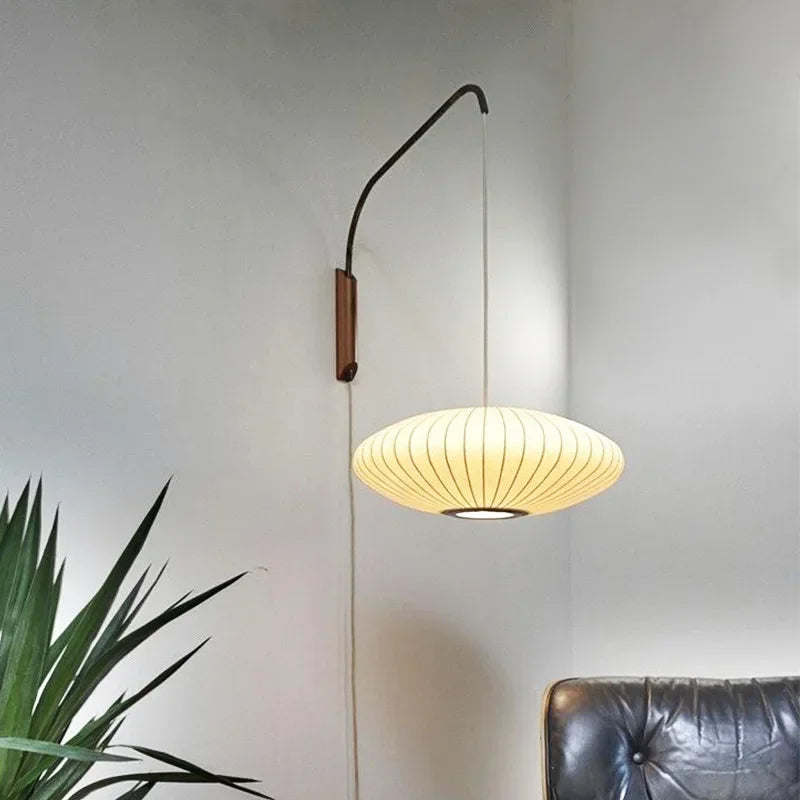 Modern Nelson Ball Wall Sconce Modern Japanese Wall Lamp for Living Room Bedroom Home Bedside Office Hotel Silk Cloth Lamps