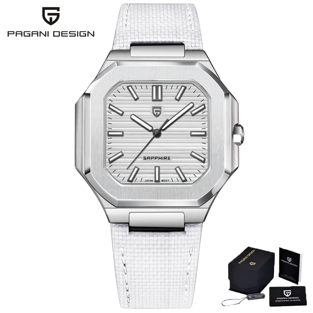 PAGANI DESIGN Top Brand Square Simple and stylish Sapphire crystal Luxury Quartz Watch Men Stainless steel Watches for Men Gift
