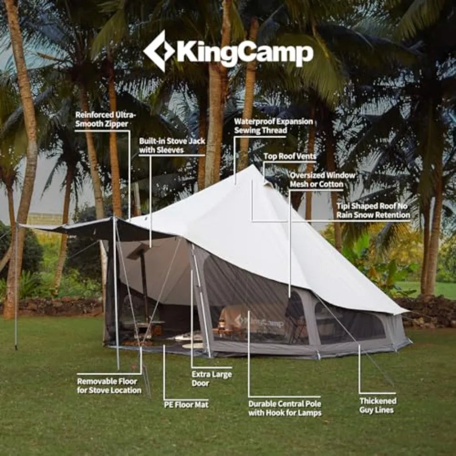 Canvas Bell Yurt Tents 4 Seasons Large Waterproof and Windproof Luxury Glamping Tent w/Stove Jack for Family Outdoor Camping Hu
