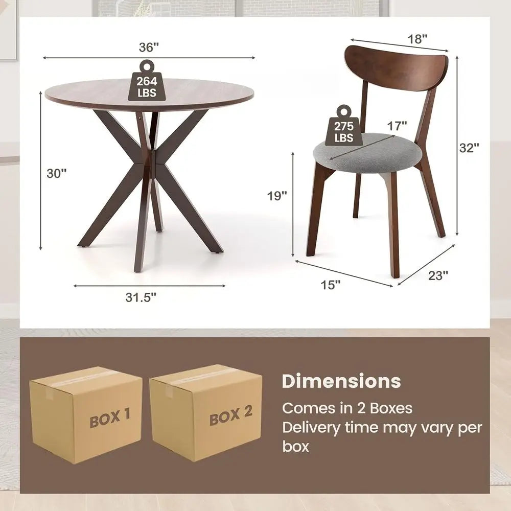 MidCentury Modern Round Dining Table Set for 2, Wooden Kitchen Table amp 2 Chairs with Cushioned Seats, Compact 3Piece Dining Se