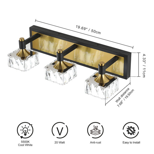 3/4 Light Modern Luxury Crystal Bathroom Desk Lamp, Metal Vanity Light, Hard Wiring For Easy Installation