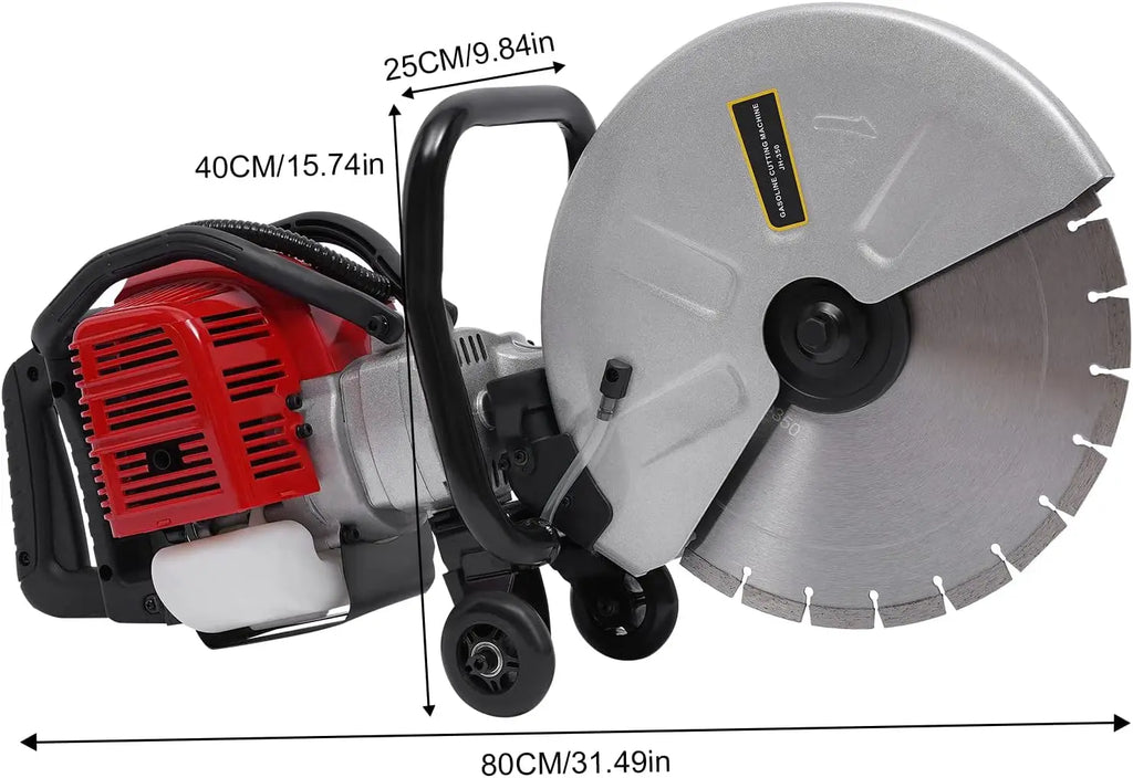 52CC 2-Stroke Gas Concrete Cut Off Saw 1400W Wet Dry Cutting Power Tool High Speed 1800RPM Ergonomic Design