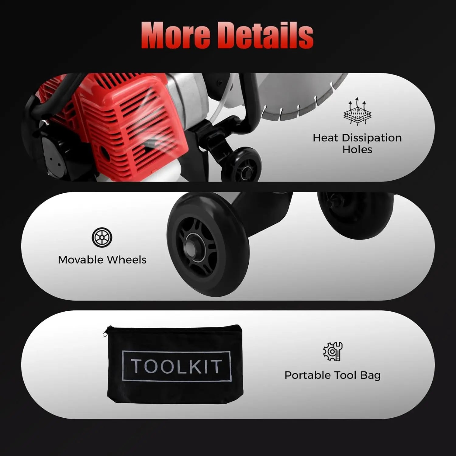 52CC 2-Stroke Gas Concrete Cut Off Saw 1400W Wet Dry Cutting Power Tool High Speed 1800RPM Ergonomic Design