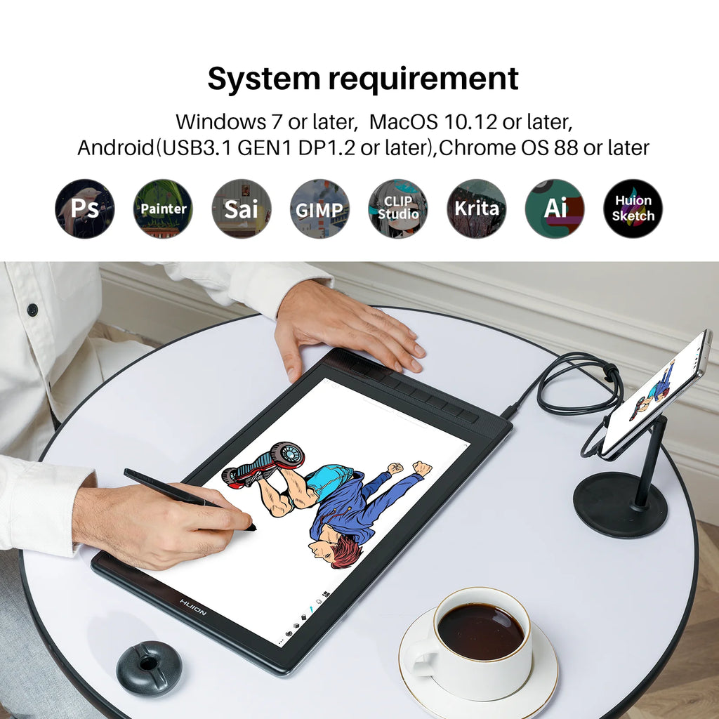Huion Kamvas Pro 16 2.5K Screen Graphics tablet 15.8 Inch Anti-glare Pen Display 145% sRGB Color Drawing Monitor With Stand