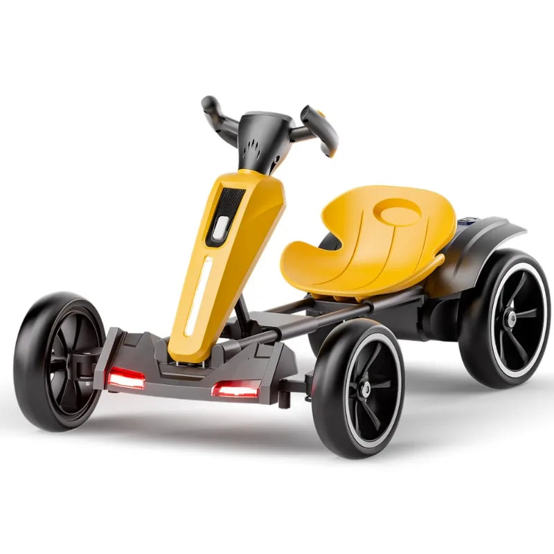 Yellow Kids Electric Ride On Car 4 Wheel Scooter Toy with LED Lights Children Outdoor Play Vehicle for Boys Girls Toddler Toys