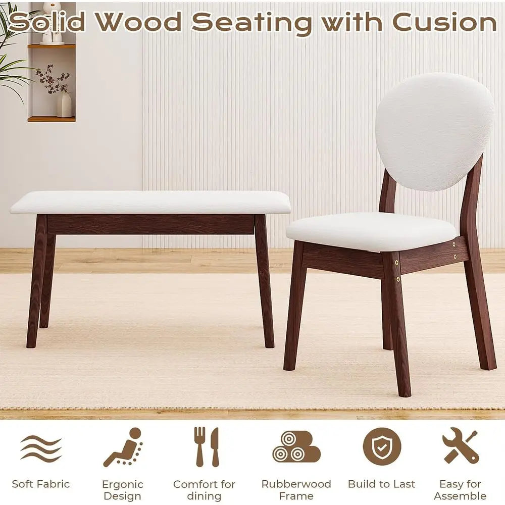 Dining Table Set or 4, w/ 2 Upholstered Chairs, Bench Seat, 4-Piece Dining Set, Compact -Century ern Kitchen Table & Chair or Ki