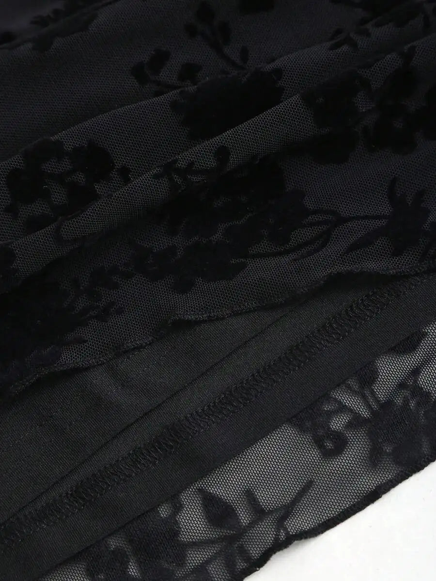Black Velvet Floral Print Strapless Ruched Mini Dress for Women