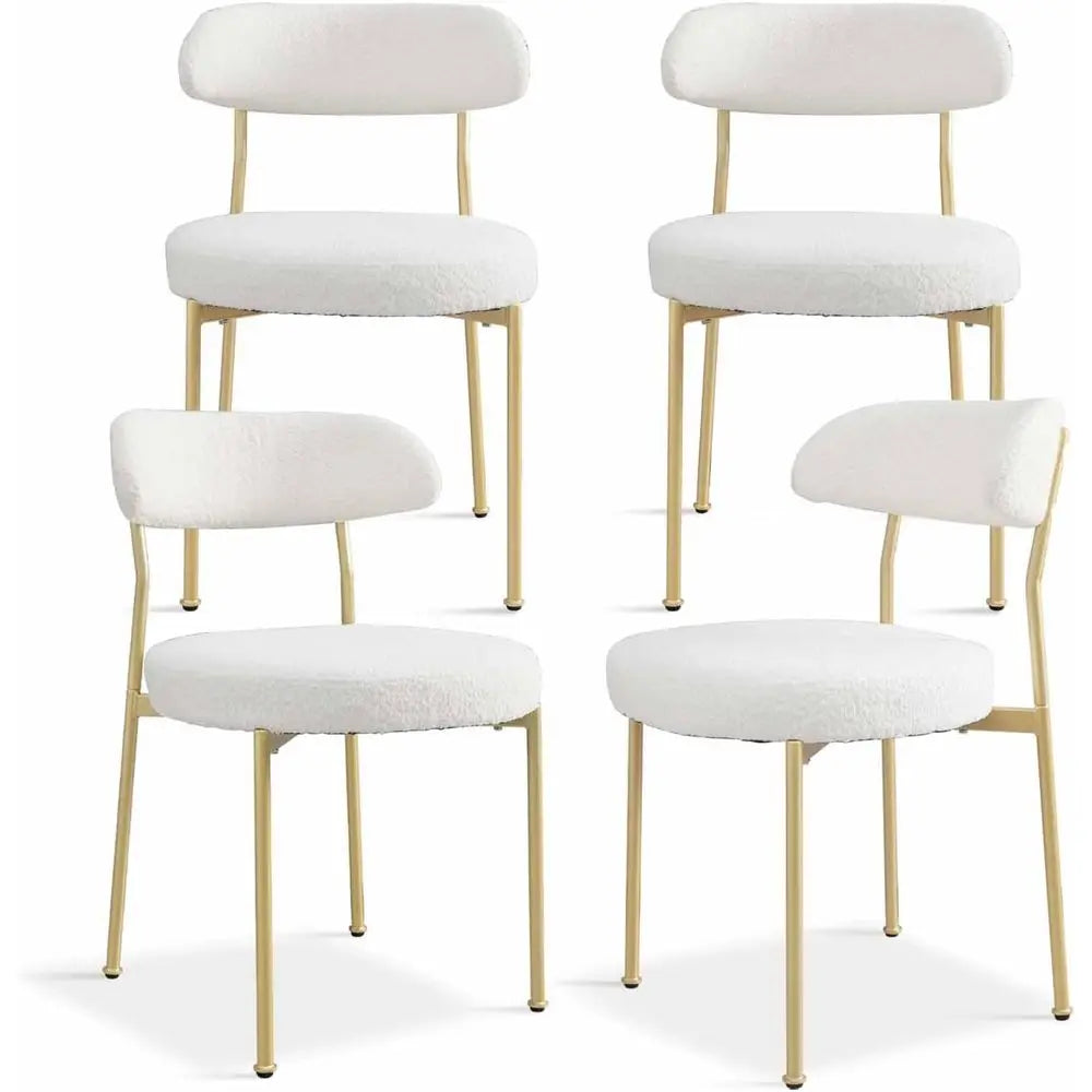 Set of 4 Oval Upholstered Dining Chairs with Curved Backrest and Gold Metal Legs for Dining Room or Kitchen Island