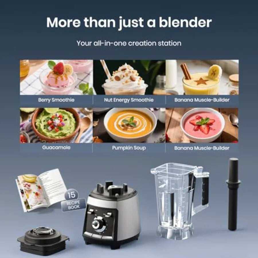 Kitchen 1800W Smoothie Blender with Stainless Steel Blades 68-oz Pitcher Ice Crushing Frozen Fruit BPA Free Silver