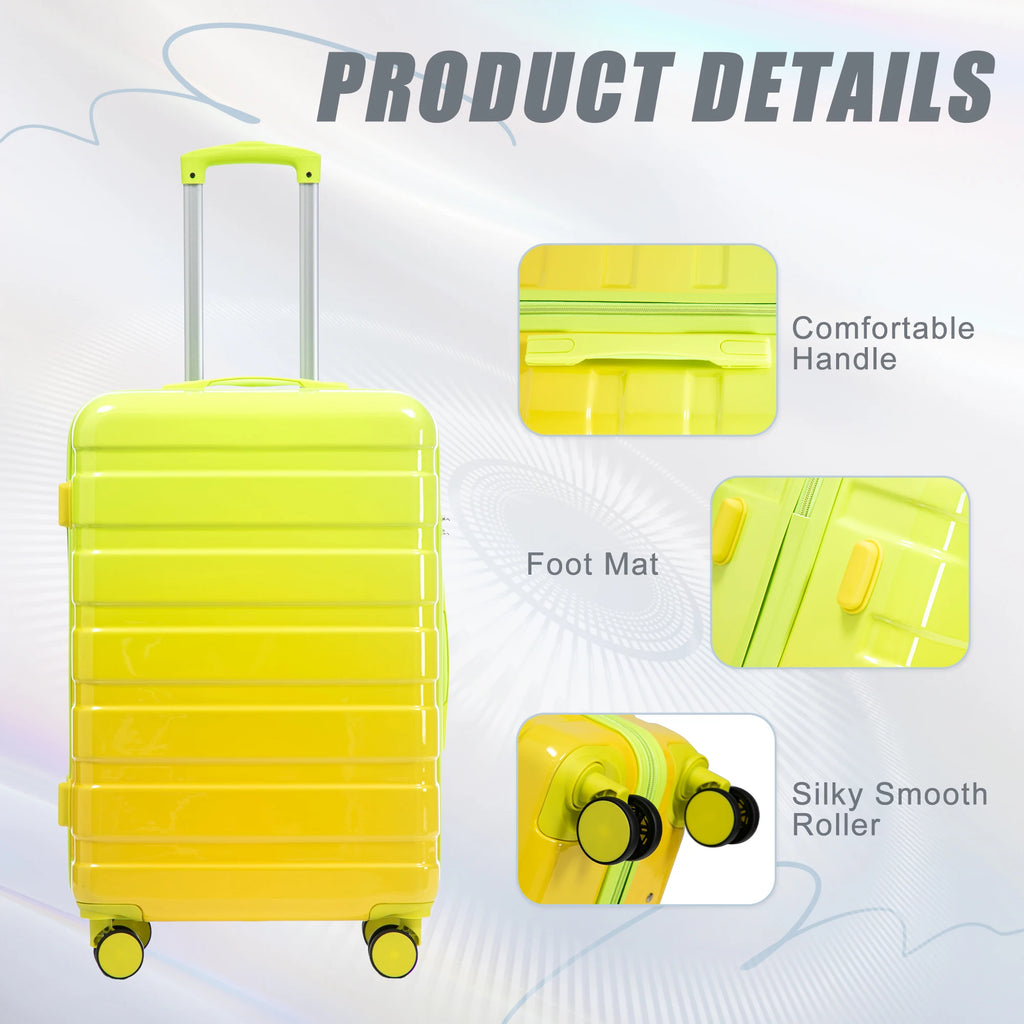 3-Piece Waterproof PC Spinner Luggage Set – 20/24/28" Carry-On Suitcase with Combination Lock Gradient Design Yellow+Green