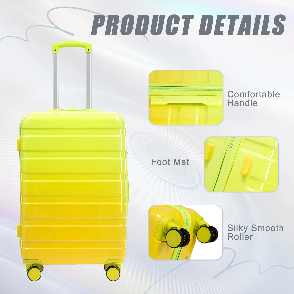 3-Piece Waterproof PC Spinner Luggage Set – 20/24/28" Carry-On Suitcase with Combination Lock Gradient Design Yellow+Green