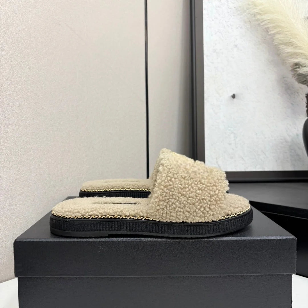 Women' Slippers Winter  Luxury Brands Open Toe Fluffy Solid Color House Slippers New Indoor and Outdoor Antiskid Cotton Shoes