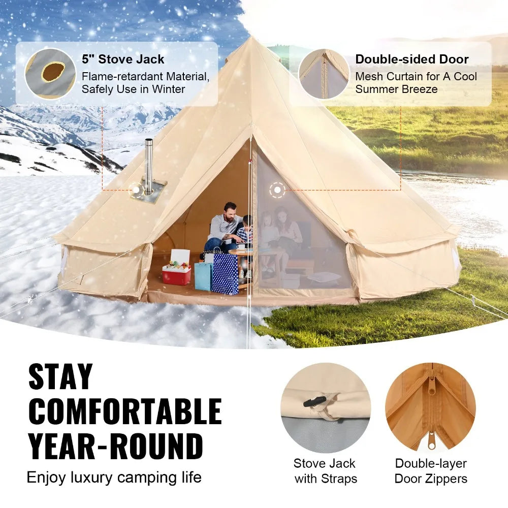 Canvas Bell Tent 3m/9.8ft 4-Season Canvas Tent for Camping with Stove Jack
