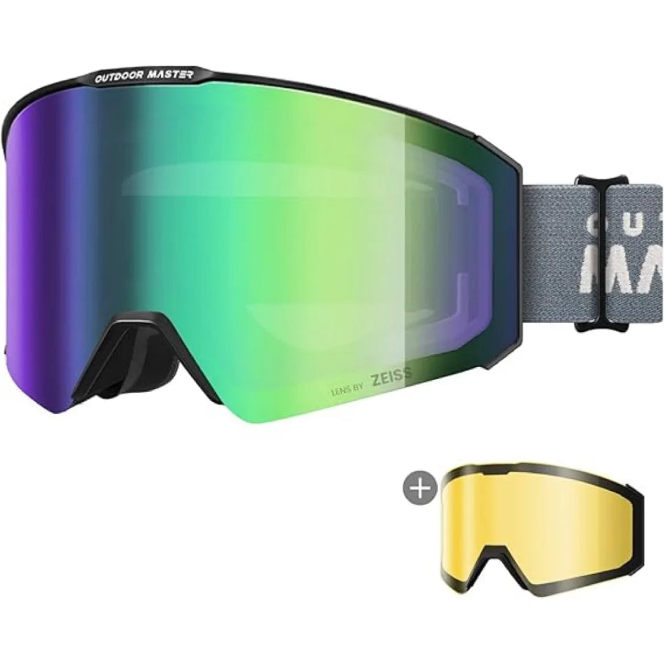 OutdoorMaster Falcon Ski Goggles Lens by ZEISS, OTG Snowboard Goggles Anti-fog, Magnetic Interchangeable Lens, Snow Goggles