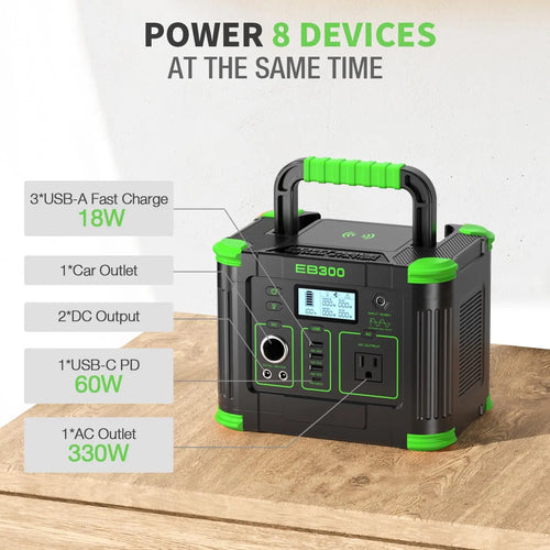 300W Portable Power Station with 288Wh Solar Generator, 60W USB-C PD, 110V AC Outlet for Camping Travel Home Backup