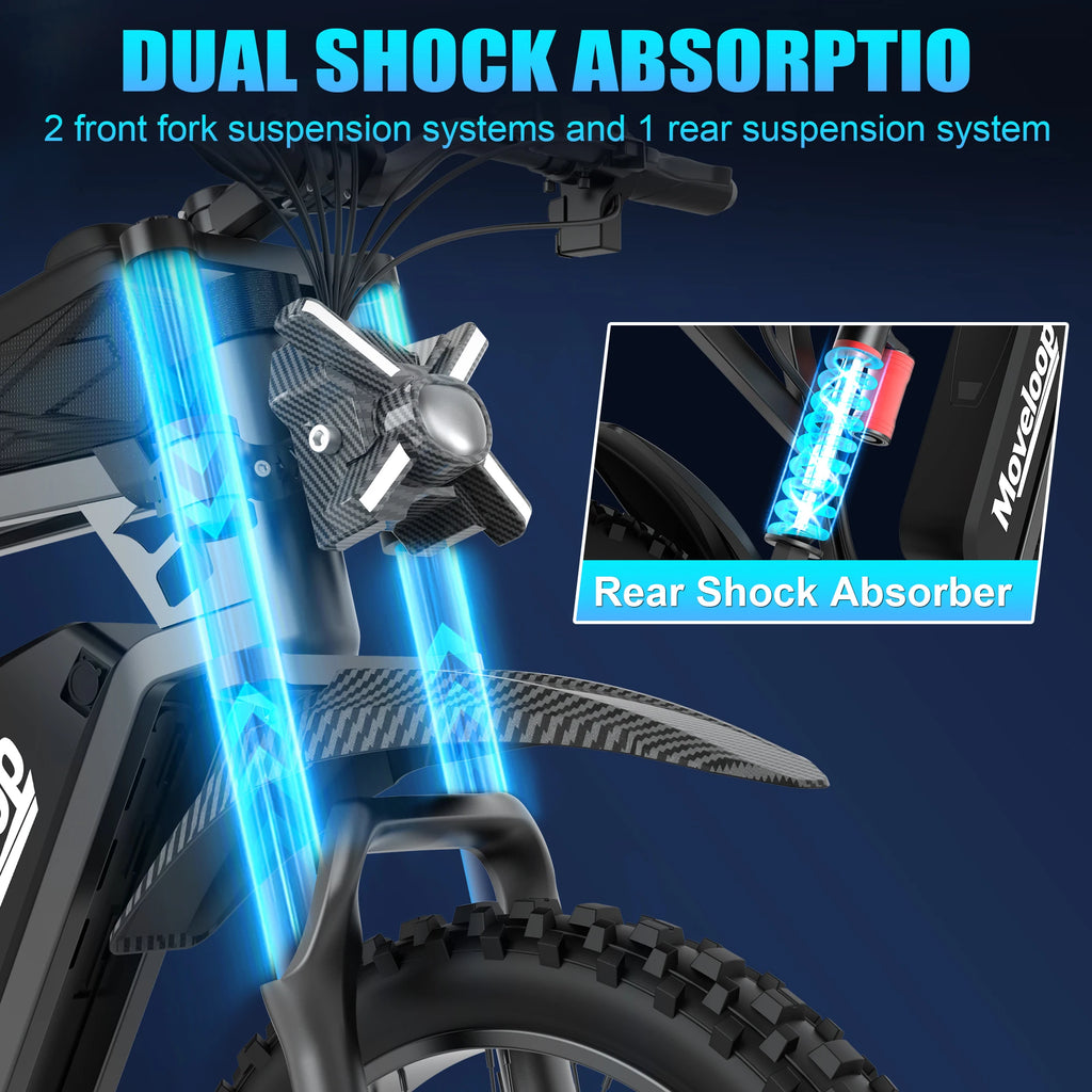 Moveloop T1 Ultra Electric Bike 3000W 48V/20AH Battery 40-80 Miles 35 MPH 17-Inch Off-Road Tires Adult Electric Bike