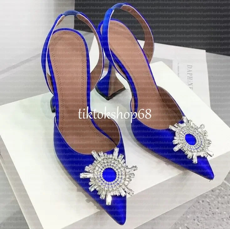 Amina muadii heels designer sandals womens wedding dress shoes satin pointed slingbacks bowtie pumps crystal sunflower flower hi